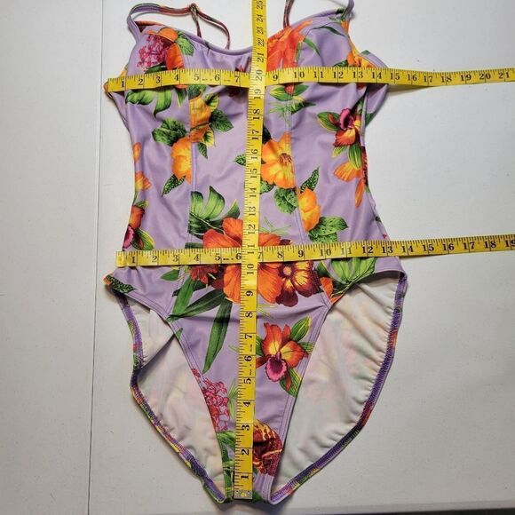 Victoria's Secret Y2K Water Bra Purple Floral One Piece Swimsuit Women's Size 14 - Picture 14 of 16